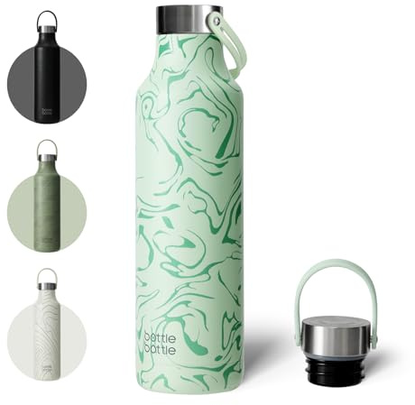 BOTTLE BOTTLE Edelstahl Trinkflasche 600ml – Isolierflasche doppelwandig, BPA-frei, auslaufsicher & wiederverwendbar, schlankes Design mit Tragegriff, ideal für Schule, Büro, Sport & Reisen (Grün)
