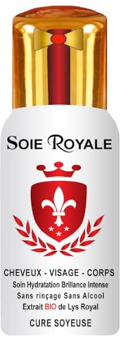 Soie Royale BIO Cure Soyeuse 66 ml Extrait Naturel BIO Fleurs de Lys Royal Protéines de Soie Vitamines EF Sans Alcool Soin Cheveux Visage Corps Nourrit Hydrate Démêle Lisse avec une Brillance Intense