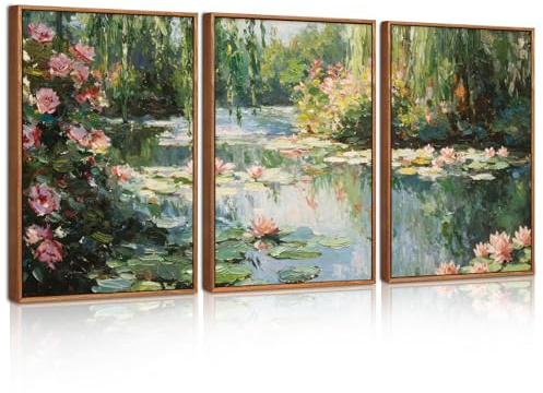 Celestdeco Monet Seerosen Impressionismus Garten Wandbild Gerahmt 30x40cmx3