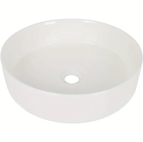 Lavandino da bagno in ceramica bianca, lavabo da appoggio rotondo da 16 pollici, lavabo da bagno, lavabo da toeletta, lavabo senza rubinetto