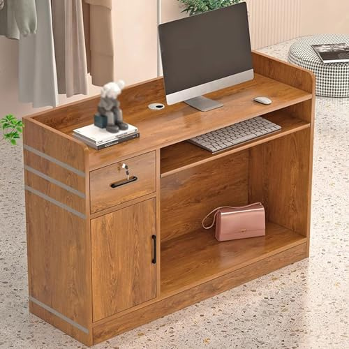 Scrivania da reception con serratura e ripiano per tastiera e armadietto, elegante bancone per negozi e mobili da ufficio, 80 x 40 x 92 cm (marrone) – ideale per aziende e aree di ricevimento
