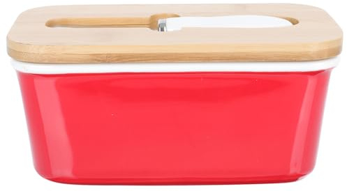 DOITOOL Boîte à Beurre en Céramique Rouge avec Couvercle et Couteau Intégré Boîte à Beurre Rectangulaire pour Conservation et Service Accessoire Cuisine Pratique pour Usage Quotidien