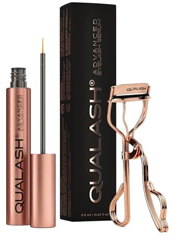 Wimpernserum für Long Lashes – QUALASH® Advanced Lash & Eyelash Serum 3,5 ml für schnell Wachstum, Testsieger mit patentierter QUA-X Wachstumsformel, sichtbare Ergebnisse in 4 Wochen + Curler im Set