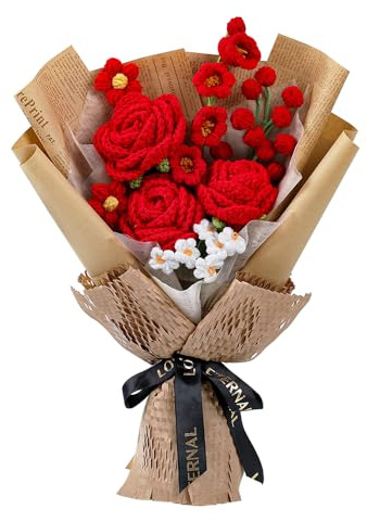 NAVESO Handmade Crochet Flower Bouquet, Forever Crochet Flowers, Knitted FlowersBouquet, Red Roses for Valentine's Day, Anniversary, Flowers Gifts for Women, Moms, Mother's Day, Birthdays