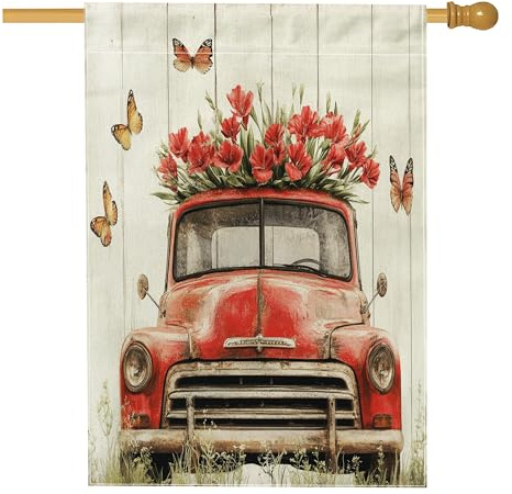 Drapeaux de maison en forme de glaïeul printanier, 71,1 x 101,6 cm, double face, fleurs en bois rustique, camion, cour, arrière-cour, drapeaux verticaux, drapeaux de maison, drapeaux floraux en toile