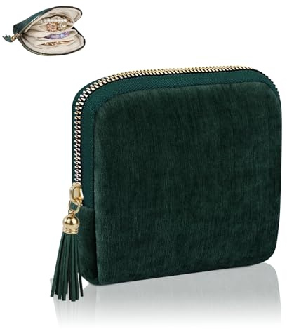 Schmuckkästchen Klein Mädchen Reise Schmucketui mit Reißverschluss und 5 Fächer Schmucks-Organizer Kleine Schmucktasche für Ohrringe Ringe Armbänder Ringe Etui Schmuckaufbewahrung für Reisen(Grün)