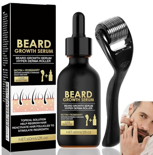 Beard Growth Kit with Derma Roller & Serum for Men