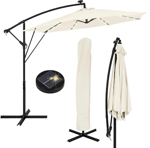 ML-Design Parasoll Ø300cm Rund Trädgårdsmarknadsparasoll Aluminium Premium Kvalitet Med Vev 360° Vridbar UV50+ Solskydd Vattenavvisande Vindbeständig LED Solcellsbelysning För Uteplats Terrass Balkong