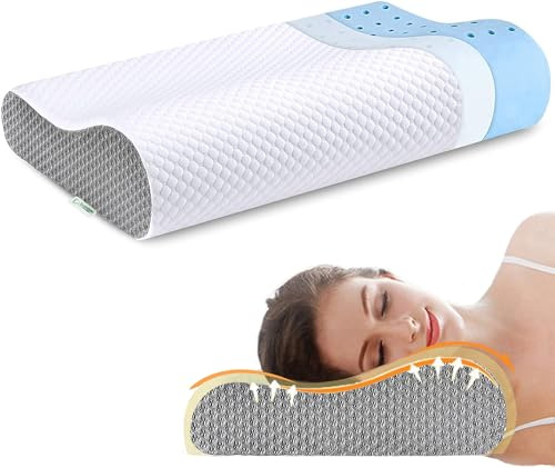 Memory Schaum Kissen Nackenkissen Ergonomisches Nackenstützkissen | Kopfkissen gegen Nackenschmerzen,Memory Schaum Orthopädisches Schlafkissen mit abnehmbarem Kissenbezug