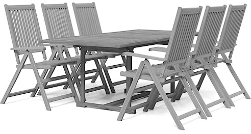 GeenYuu 7-TLG. Garten-Essgruppe Massivholz Akazie Grau mit Ausziehtisch 150-200x100x75 cm, 6 Klappstühle verstellbar, wetterfest, platzsparend, ideal für Balkon Terrasse Lounge und Outdoor