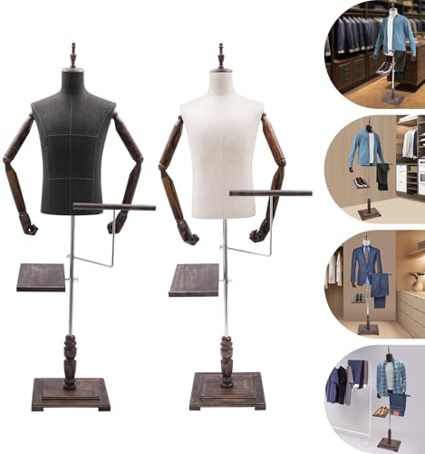 Mannekäng med stöd för män med justerbar höjd, kläddocka med avtagbar byxhylla och skohållare för display