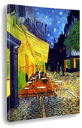 Giallobus - Quadro - Vincent Van Gogh - Terrazza di un caffè di notte - Tela Canvas Telaio Standard - 100x140 - Pronto da appendere - Quadri moderni per la casa