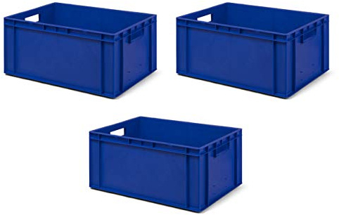 1a-TopStore 3 Stk. Transport-Stapelkasten TK627-0, blau, 600x400x270 mm (LxBxH), aus PP, Volumen: 51 Liter, Traglast: 50 kg, lebensmittelecht, made in Germany, Industriequalität