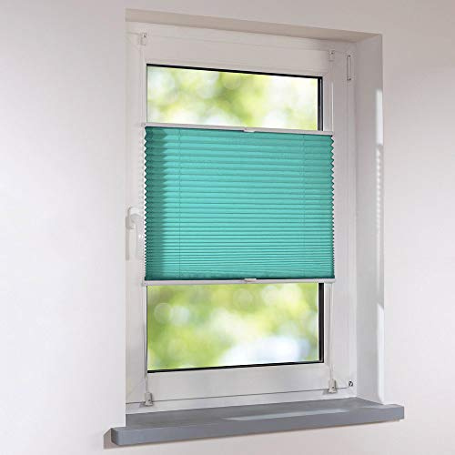 Plissee Klemmfix Faltstore UNIVERSAL Faltrollo ohne Bohren - 85 x 170 cm - türkis
