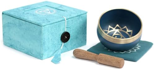 7 chakra-sjungande skål presentförpackat set med träanfallare och matta/kudde mindfulness meditation yoga (hals)