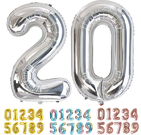Ponmoo - Ballon Chiffre - 20 - argenté - 86 cm (gonflablé)