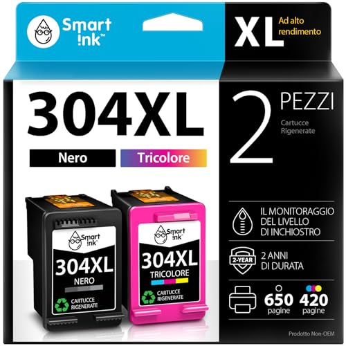 Smart Ink Remanufactured Ink Cartridges Replacement for HP 304 XL 304XL (Black and Colour) for HP Printer Envy 5020 5000 5010 5030 5032 DeskJet 2600 3760 2630 2620 2632 3700 3720 2622 (2 Combo Pack)