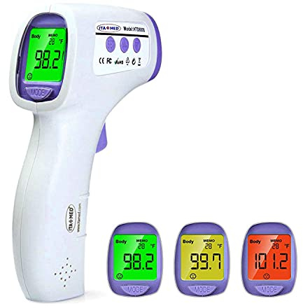 ITA-MED Digital Non-Contact Infrared Forehead Thermometer for Adults & Kids, Accurate Instant Reading, Dual Mode Body & Surface ˚C / ˚F, Intelligent Temperature/Fever Alert, Batteries Included