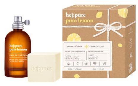 hej:pure Pure Lemon Pflege Set – EdP 50 ml & Duschseife 60 g – Veganer Zitrusduft mit Zitrone & Bergamotte – Nachhaltige Körperpflege für Damen & Herren