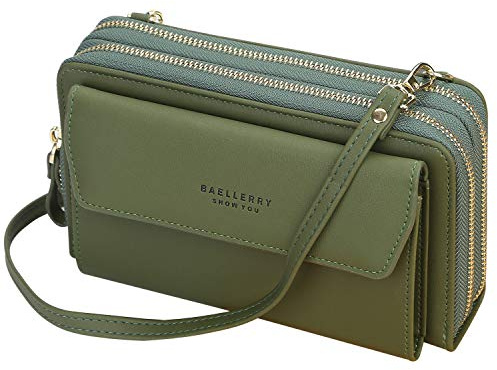 Yixuan Damen Schultertasche Handy Umhängetasche zum Umhängen mit 2 Reißverschluss Beutel Geldbörse Portemonnaie PU Leder Tasche Handytasche mit Kartenfächer Verstellbar Schultergurt