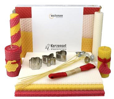 Bienenwachs Kerzen selber machen Set für 10 Bienenwachskerzen, DIY Bastelset bunt für Kinder & Erwachsene, Wachsplatten & Dochte, deutsche Bienenwachsplatten