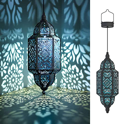 Twinkya Hanging Solar Lights Outdoor Garden Decorative Solar Lantern Waterproof Metal Moroccan Outdoor Decorations for Patio Pathway Yard Porch Backyard Garden Decor (Black, 1 Pack)