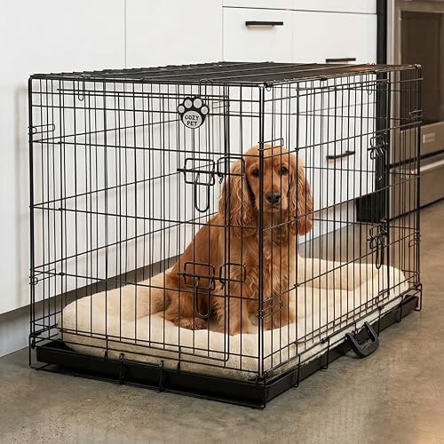 Cozy Pet Medium Dog Crate with Metal Tray 36 Black 92cm Long Medium Dog Cage with Chew Proof Metal Tray Folding Puppy Crate Cat Carrier Puppy Cage DC36B.