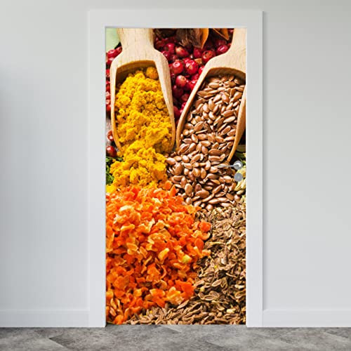 Estika Türtapete selbstklebend - Gewürze der Welt 2-95x205 cm - Einem Bogen Türposter, Küche Türaufkleber, Aufkleber PVC Folie, Klebefolie für türen, Tür tattoo, Modern decoration