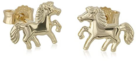 NKlaus Paar Ohrstecker Pferd 585 Gelb Gold 14 Karat 9,5mm glänzendes Pony Ohrringe 6520