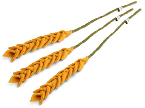 Gry & SIF Artificial Felt Grain Branches, Flexible Stem, Decorative Branch, Artificial Branch, Rye, Wheatgrass, Wheat Flower in Scandi Style, Autumn Decoration, Handmade, Fairtrade I 43 cm, 3 x Yellow