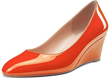 Saekcted Chaussures à Talon Moyen et Bout Rond pour Femmes Pumps Compensées Classiques et Confortables Talons de 5CM