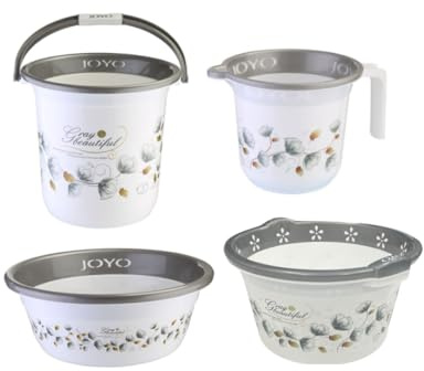 Joyo 4pcs Bucket set Includes: Bucket 18L/ Jug 1.1/ Basin 45/ medium Tub (Silver)