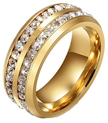 Beydodo Ringe Edelstahl Männer mit Gravur, Herren Ring 8MM mit Zirkonia Bandring Freundschaftsring Gold Ring Personalisiert Gr.55 (17.5)