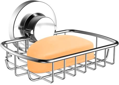 Poywaze Suction Soap Dish for Shower, Silver Shower Soap Holder, Max Hold 5KG, Stainless Steel, Waterproof, Drill-Free, Removable Shower Organizer, Portable Sponge Sink Holder