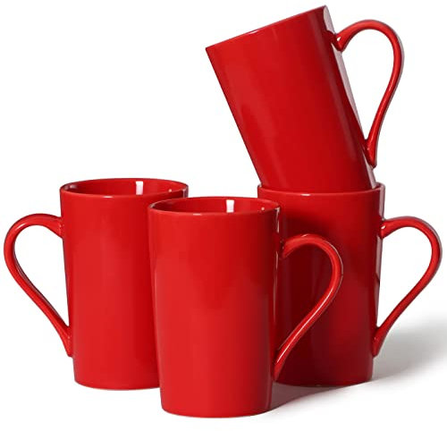 Smilatte 350ML Coffee Mugs, M099 Novelty Ceramic Cup for Boy Girl Lover, Set of 4, Red