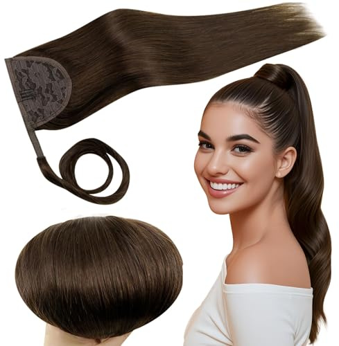 RUNATURE Ponytail Extension Echthaar Braun 35cm 70g #4 | Echthaar Zopf–hitzebeständig,wiederverwendbar,nahtlos,seidiger Schimmer.Verhedderfrei,schnelle unkomplizierte Verlängerung.