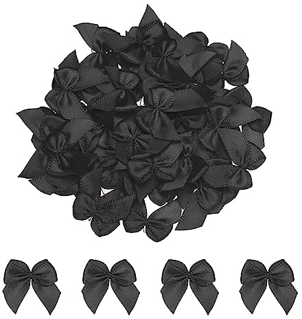 sourcing map 100 Stück Mini Satinband Schleifen 2,5cm Stoff Satinschleife Blume Bögen Ribbon Mini Band Bowtie für Handwerk Basteln Nähen Harre Hochzeit Geburtstag Party Schwarz