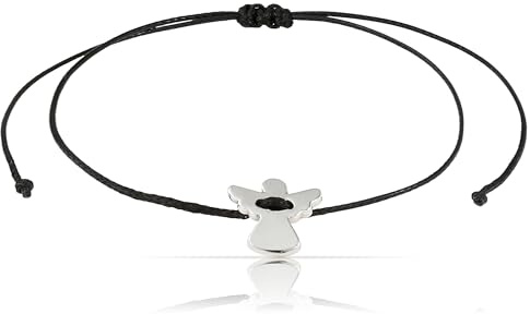 Made by Nami Schutzengel Armband Damen & Mädchen - Handgemachtes Engel Armbändchen - Freundschaftsarmband mit Engelchen Anhänger - Engel Armkette - Inkl. Geschenk - Verpackung (Schwarz Silber)