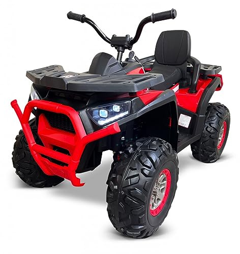PEKECARS Elektrisk fyrhjuling Desert 12v för barn +3 år med 2,4 G radiostyrd kontroll, PU-säte, gummihjul, MP3, radio, full fjädring, LED-lampor, 78 x 67 x 115 cm, röd