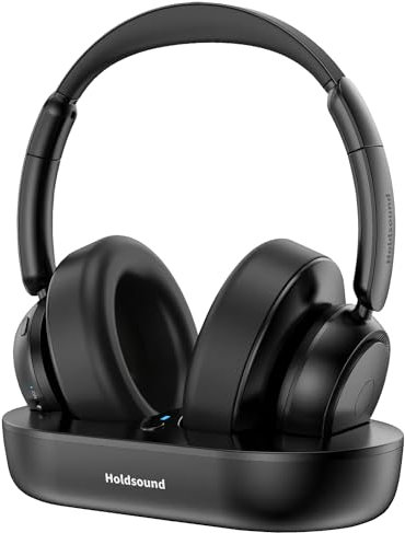 Holdsound Funkkopfhörer Kabellos für TV, Kopfhörer für Fernseher Senioren (Optischer, AUX- und Cinch-Ausgang), Plug & Play, Keine Audioverzögerung, 45 Stunden, 3 Equalizer-Modi einstellbar