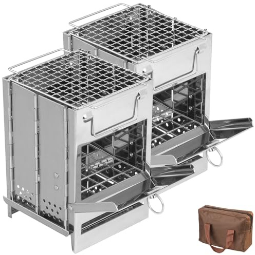 PEARL Campingkocher: 2er-Set Camping-Holzöfen aus Edelstahl, faltbar, inkl. Transporttasche (Raketenofen, Camping-Ofen Holz, BBQ)