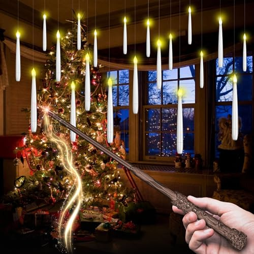 CHLDYCST Schwebende LED Kerzen mit Zauberstab Fernbedienung,20 Stück schwebende kerzen,Flammenlose Batteriebetriebene Kerze,für Weihnachten Hochzeit Party Weihnachten Geburtstagsfeier Dekoration