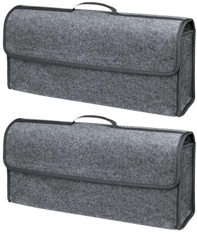 VBGURR Lot de 2 organiseurs de coffre de voiture avec couvercle pliable et antidérapant (gris)