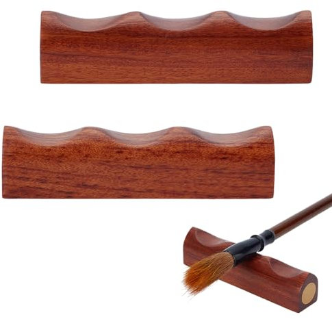 WEBEEDY 2 Stück Holz Pinselhalter Mit Kupfereinlage Handwerk Kalligrafie Stiftständer Schreibtisch Pinselablage Für Zeichnen Malen Und Kalligrafie Büroschreibtischdekoration 10x2x2.5cm