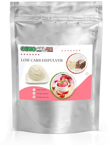 Gino Gelati Low Carb Eis Pulver Vegan Zucker-, laktosefrei mit verschiedenen Geschmäckern, einfache und schnelle Zubereitung, Herstellung ohne Eismaschine möglich (1 Kg, Eisbasis)