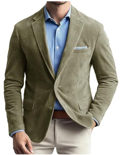 ORBITRAY Men's Faux Suede Blazer Jacket Business Attire Party Fashion Casual Sport Jacket Single Breasted Blazer Light Green