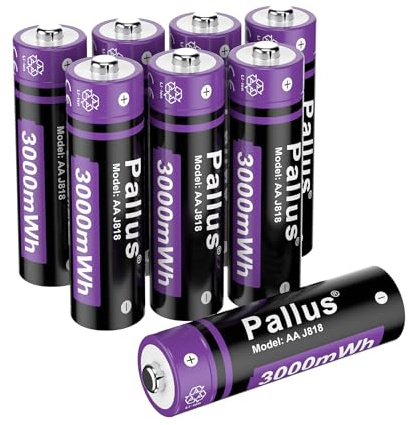 Pallus 1,5V AA Wiederaufladbare Lithium Akku, 8 Stück 3000mWh Lithium Batterien mit Hoher Kapazität, 1600 Zyklen Lang Haltbar, Kein Memory-Effekt, Geringe Selbstentladung, 2 Stunden Schnellladung