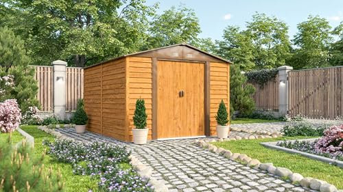 Pergart Gerätehaus Frankfurt II 911, braun, 8,22 m² | Wetterfestes & stabiles Gartenhaus | Geräteschuppen aus verzinktem Stahlblech | Metallgerätehaus zur Aufbewahrung von Werkzeug