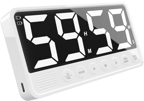 Digitaler Küchentimer mit extra großem, Digital Kitchen Timer with 7.4” LED Screen, 6 Alarms & 4 Volume Levels, 3 Memory Presets, Rechargeable Count Down/Up Timer for Cooking Home Gym, White