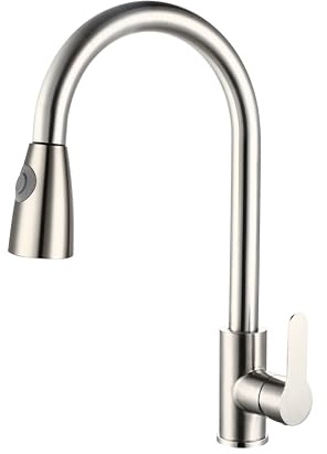 Marco Mammoliti | Miscelatore Lavello Cucina Monocomando Laterale Bocca Alta Maik con Doccetta Estraibile in Acciaio Inox, 39,4x28,6x10cm